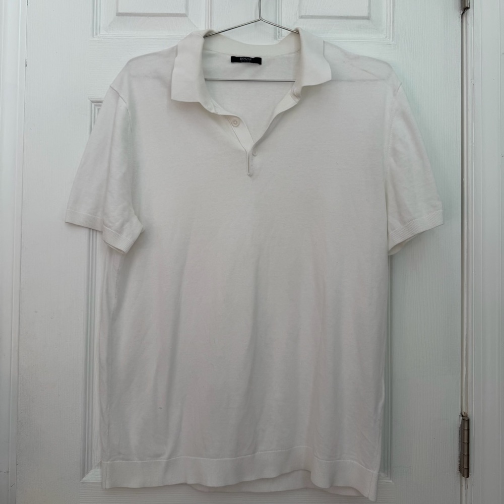 Boggi Knit White Polo Shirt Sz M